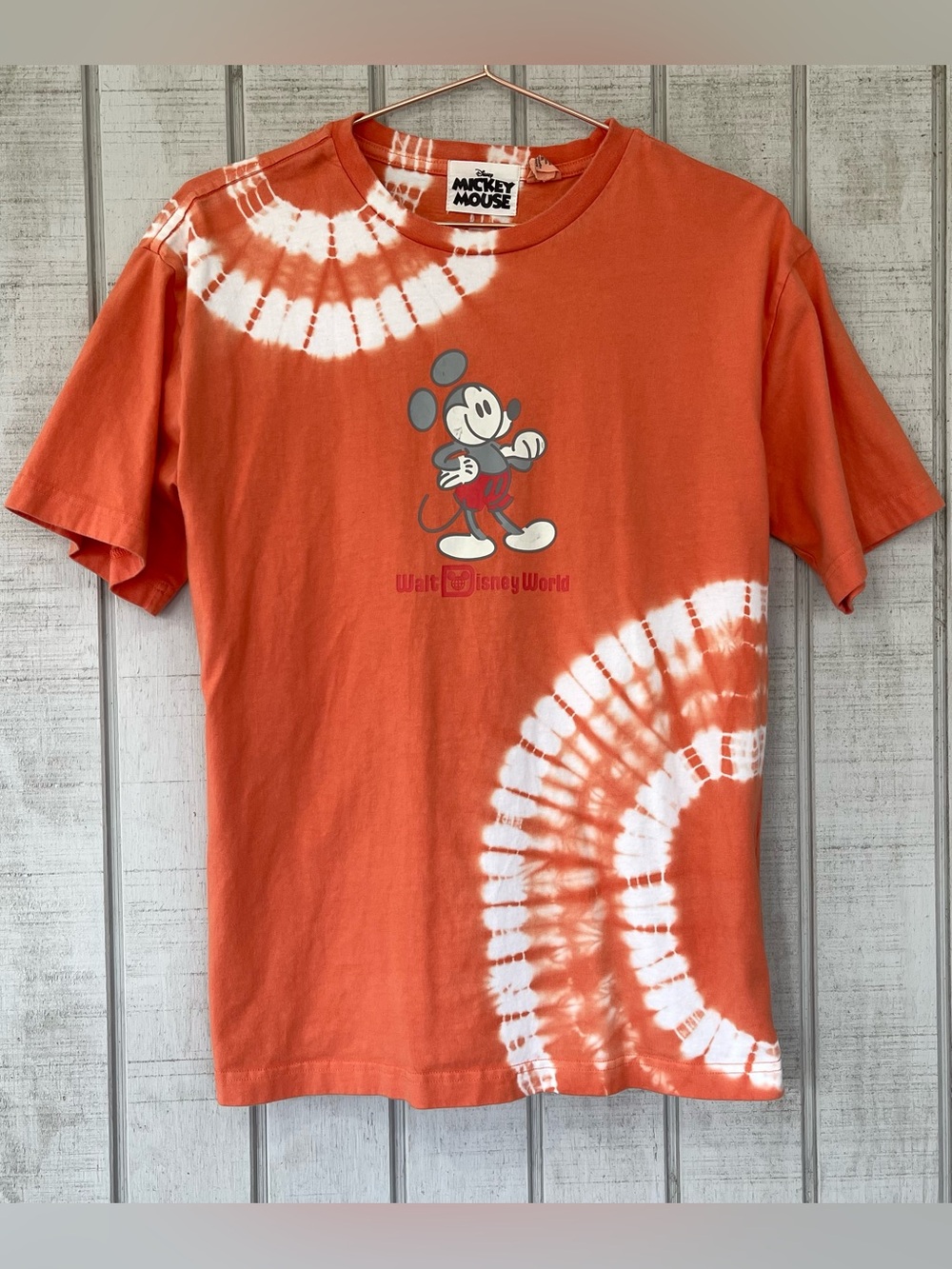 Disney Mickey Mouse Orange Tie Dye Graphic T Shirt Small Cotton